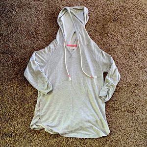 Grey and white striped Tunic Hoodie